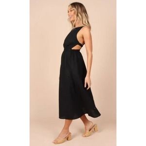 Petal + Pup Black Linen Blend Backless Aubrey Cutout Midi Dress Size XS / 2